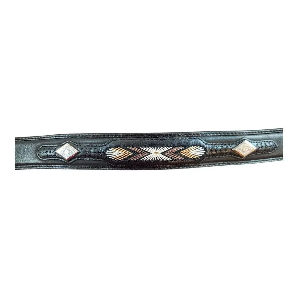 3-D Belt Vintage Genuine‎ Leather Tooled Western Belt Black Boho Cowboy Size 42